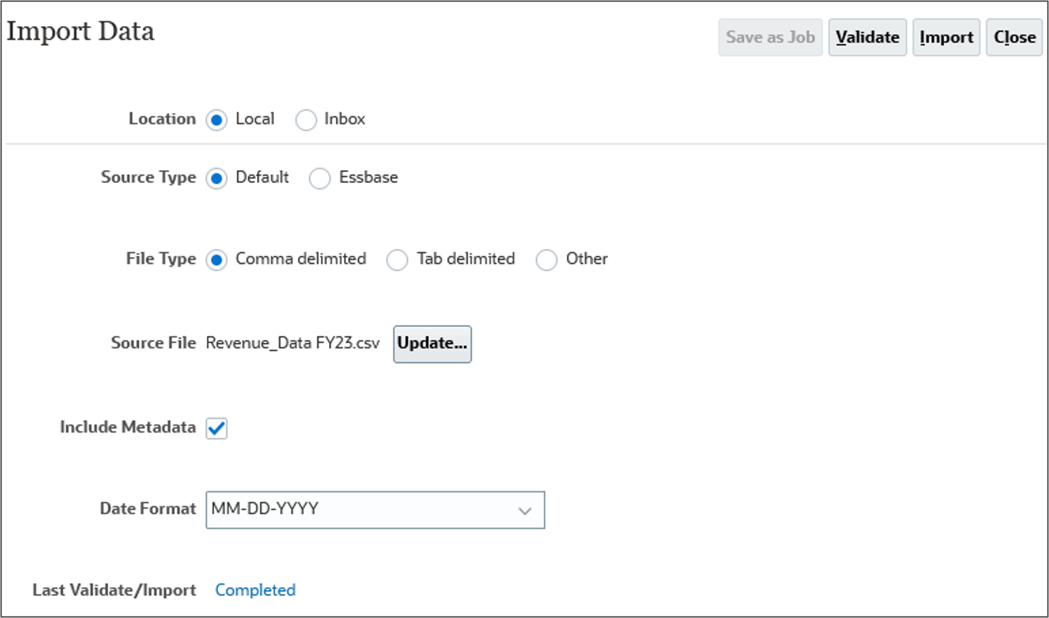 Click Import